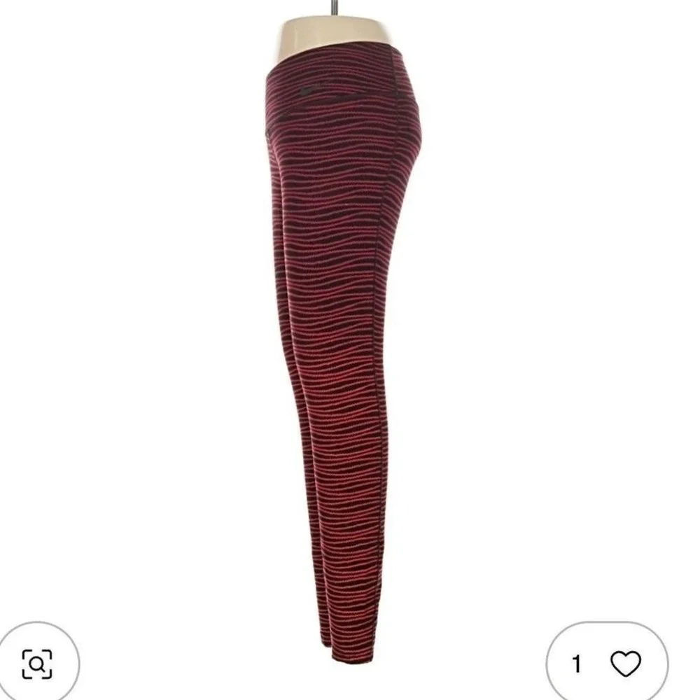 Nike Dri-FIT Leggings Womens Medium Red Black‎ Wavy Stripe Athletic Yoga Tights